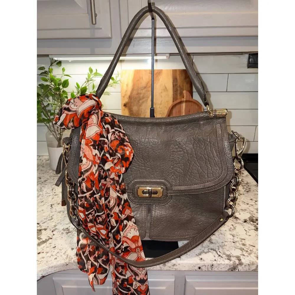 Coach 17781 Grey Chelsea Flagship Dowel Shoulder Bag Pebbled Leather Satchel
